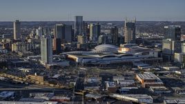 The city skyline and the convention center in Downtown Nashville, Tennessee Aerial Stock Photos | DXP002_114_0007