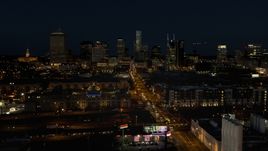The city skyline at night seen from Church Street, Downtown Nashville, Tennessee Aerial Stock Photos | DXP002_115_0019