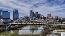 A view of bridge and skyscrapers in Downtown Nashville, Tennessee Aerial Stock Photos | DXP002_116_0003