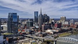 A view of tall city skyscrapers in Downtown Nashville, Tennessee Aerial Stock Photos | DXP002_116_0007
