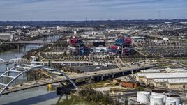 A view of Nissan Stadium from bridge in Nashville, Tennessee Aerial Stock Photos | DXP002_116_0017