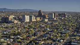 The city's high-rises seen from residential neighborhoods in Downtown Albuquerque, New Mexico Aerial Stock Photos | DXP002_122_0001