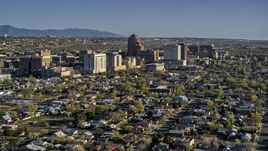 The city's high-rises seen from neighborhoods in Downtown Albuquerque, New Mexico Aerial Stock Photos | DXP002_122_0003