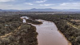 Islands in the Rio Grande river in Albuquerque, New Mexico Aerial Stock Photos | DXP002_124_0007
