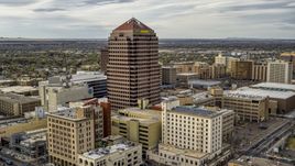 A view of Albuquerque Plaza and neighboring city buildings in Downtown Albuquerque, New Mexico Aerial Stock Photos | DXP002_127_0004