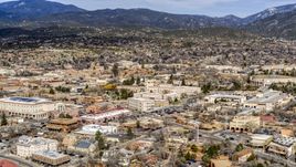 Bataan Memorial Building and city buildings in Santa Fe, New Mexico Aerial Stock Photos | DXP002_130_0003