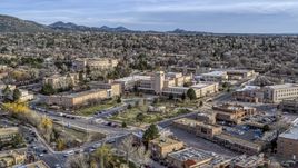 The state capitol and the Bataan Memorial Building in Santa Fe, New Mexico Aerial Stock Photos | DXP002_131_0013