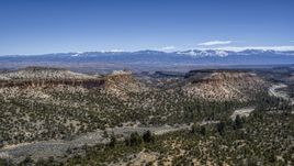 Flat desert mesas and mountains in the background in New Mexico Aerial Stock Photos | DXP002_133_0012