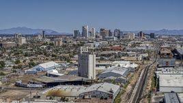 A wide view of the city's skyline, seen from grain elevator, Downtown Phoenix, Arizona Aerial Stock Photos | DXP002_136_0008