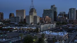 Westward Ho building and office towers at twilight, Downtown Phoenix, Arizona Aerial Stock Photos | DXP002_143_0010
