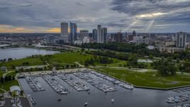 Veterans Park and skyline of Downtown Milwaukee, Wisconsin Aerial Stock Photos | DXP002_154_0006