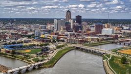 The city's skyline across the river, Downtown Des Moines, Iowa Aerial Stock Photos | DXP002_165_0014