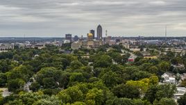 A wide view of the state capitol and the skyline of Downtown Des Moines, Iowa Aerial Stock Photos | DXP002_166_0010