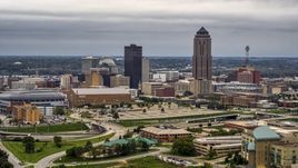 The city's skyline and skyscraper in Downtown Des Moines, Iowa Aerial Stock Photos | DXP002_167_0004