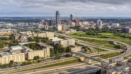The city's skyline seen from university and apartment complex, Downtown Omaha, Nebraska Aerial Stock Photos | DXP002_170_0003
