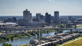 The city's skyline and bridge in Downtown Memphis, Tennessee Aerial Stock Photos | DXP002_177_0002