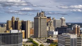 Federal building and skyscrapers in Downtown Detroit, Michigan Aerial Stock Photos | DXP002_189_0004