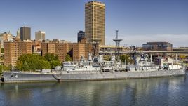 The USS Little Rock in Downtown Buffalo, New York Aerial Stock Photos | DXP002_200_0005