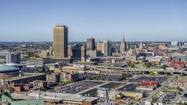 The city's skyline behind Sahlen Field, Downtown Buffalo, New York Aerial Stock Photos | DXP002_201_0001