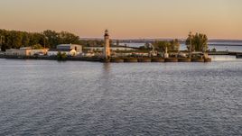 The Lake Erie lighthouse at sunset, Buffalo, New York Aerial Stock Photos | DXP002_204_0009