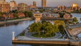 A lakeside observation deck at sunset, Buffalo, New York Aerial Stock Photos | DXP002_204_0010