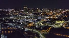 The city skyline at night, Downtown Buffalo, New York Aerial Stock Photos | DXP002_205_0001