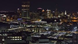 The skyline seen from parking lots at night, Downtown Buffalo, New York Aerial Stock Photos | DXP002_205_0007