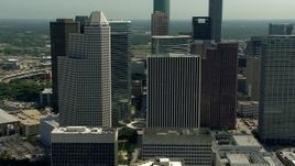 HD aerial stock footage orbit 1600 Smith Street and nearby skyscrapers in Downtown Houston, Texas Aerial Stock Footage | AF0001_000265