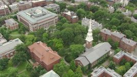 HD aerial stock footage of Memorial Church, Widener and Grossman Libraries, and Thayer Hall at Harvard University, Cambridge, Massachusetts Aerial Stock Footage | AF0001_000731