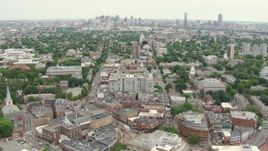 HD aerial stock footage of Downtown Boston skyline seen from Harvard University in Cambridge, Massachusetts Aerial Stock Footage | AF0001_000733