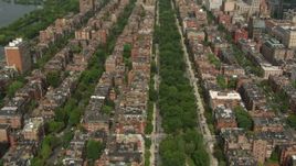 HD aerial stock footage of flying over Victorian brownstones and streets in Back Bay, Downtown Boston, Massachusetts Aerial Stock Footage | AF0001_000758