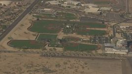 HD aerial stock footage of baseball diamonds at Surprise Recreation Campus, Surprise, Arizona Aerial Stock Footage | AF0001_000840