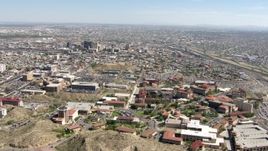 HD aerial stock footage fly over the University of Texas El Paso to approach Downtown El Paso, Texas Aerial Stock Footage | AF0001_000928