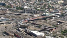 HD aerial stock footage approach the Paso del Norte International Bridge / Santa Fe Street Bridge on the El Paso/Juarez Border Aerial Stock Footage | AF0001_000930