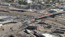 HD aerial stock footage of the Texas side of the Paso del Norte International Bridge / Santa Fe Street Bridge, El Paso/Juarez Border Aerial Stock Footage | AF0001_000931
