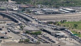 HD aerial stock footage of a view of heavy traffic at the Bridge of the Americas on the El Paso/Juarez Border Aerial Stock Footage | AF0001_000938