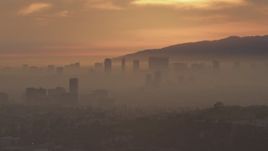 5K aerial stock footage of a view of Century City skyscrapers at sunset, California Aerial Stock Footage | AF0001_000992