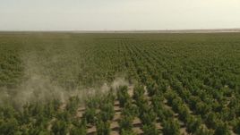 1080 aerial stock footage orbiting a tractor passing rows of crops, Central Valley, California Aerial Stock Footage | AI06_FRM_015
