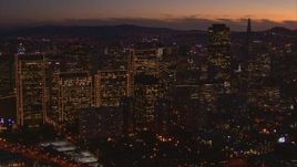 1080 aerial stock footage of skyscrapers at twilight in Downtown San Francisco, California Aerial Stock Footage | AI08_SF1_06