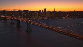 1080 aerial stock footage flyby Bay Bridge with a view of Downtown San Francisco, California, twilight Aerial Stock Footage | AI08_SF1_13