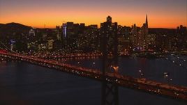 1080 aerial stock footage of Bay Bridge and Downtown San Francisco, California, sunset Aerial Stock Footage | AI08_SF1_17