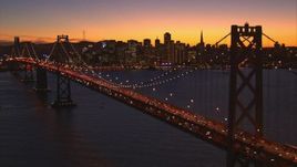 1080 aerial stock footage approach Bay Bridge and Downtown San Francisco, California, twilight Aerial Stock Footage | AI08_SF1_20