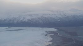 4K aerial stock footage approaching Knik Glacier and Chugach Mountains, Knik Glacier, Alaska Aerial Stock Footage | AK0001_0024