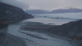4K aerial stock footage flying low over river flowing into lake, near glacier, Knik, Alaska Aerial Stock Footage | AK0001_0048