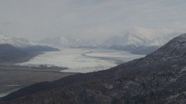 4K aerial stock footage Knik Glacier, bordered by Chugach Mountains, Knik Glacier, Alaska Aerial Stock Footage | AK0001_0111