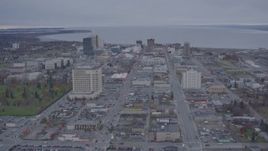 4K aerial stock footage approach Downtown, from East 6th Street to East Loop Bridge, Anchorage, Alaska Aerial Stock Footage | AK0001_0159