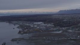 4K aerial stock footage flying by an oil refinery, Knik Arm of the Cook Inlet, Anchorage, Alaska Aerial Stock Footage | AK0001_0167