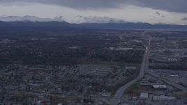 4K aerial stock footage Flying by neighborhoods, Chugach Mountains, Anchorage, Alaska Aerial Stock Footage | AK0001_0175