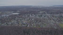 4K aerial stock footage flying over mobile home park, approaching Downtown Anchorage, Alaska Aerial Stock Footage | AK0001_0242