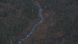4K aerial stock footage river through forested foothills, Chugach Mountains, Fort Richardson, Anchorage Aerial Stock Footage | AK0001_0250